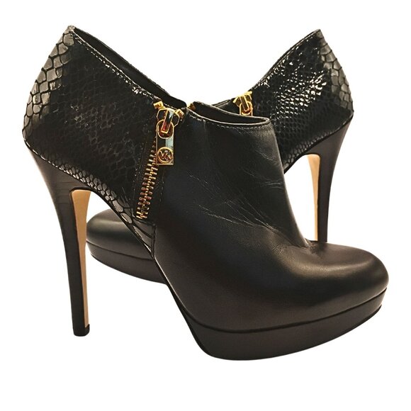 Michael Kors Womens Platform Stiletto Leather Bootie Size 7 Snakeskin Goth - Picture 1 of 7